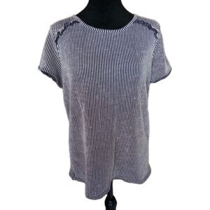 Ava Janes, Mexico, Women's L Blue/White Striped Blouse With Rhinestone Detail